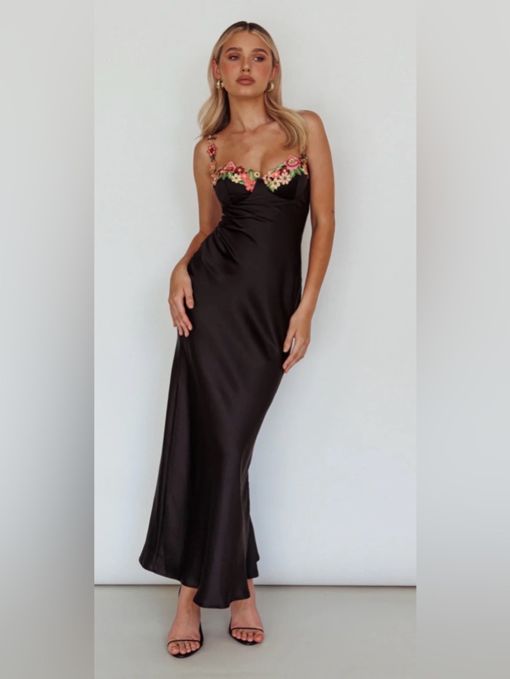 Angel Biba Black Slip Dress with Floral Detailing from selfie Leslie